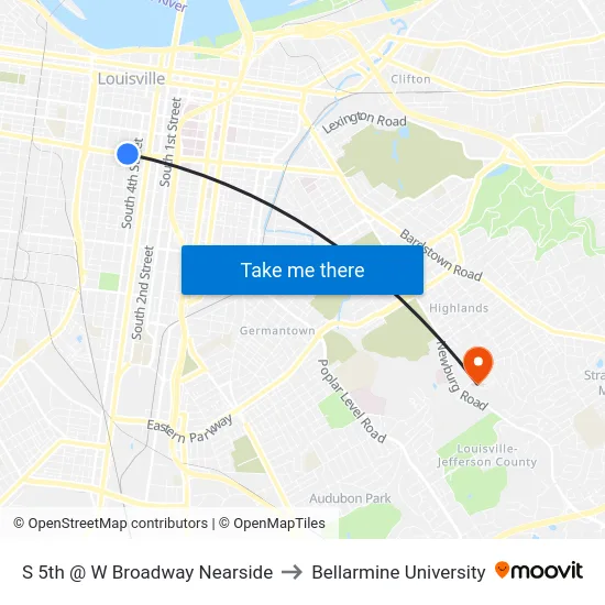 S 5th @ W Broadway Nearside to Bellarmine University map
