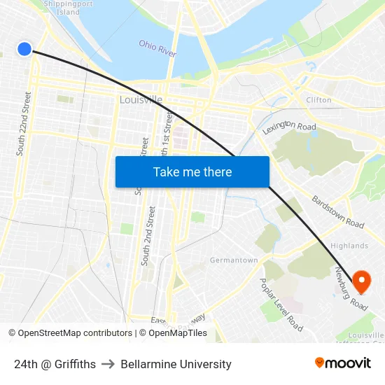 24th @ Griffiths to Bellarmine University map