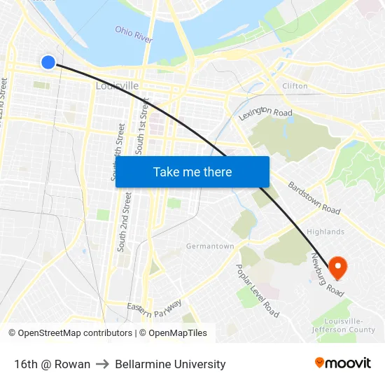 16th @ Rowan to Bellarmine University map