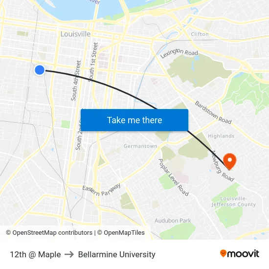 12th @ Maple to Bellarmine University map