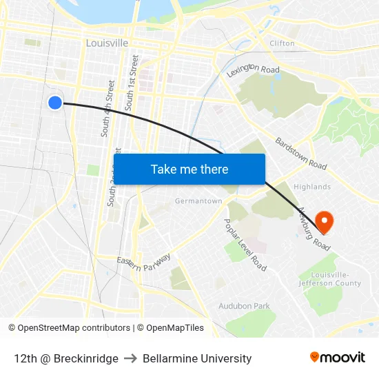 12th @ Breckinridge to Bellarmine University map
