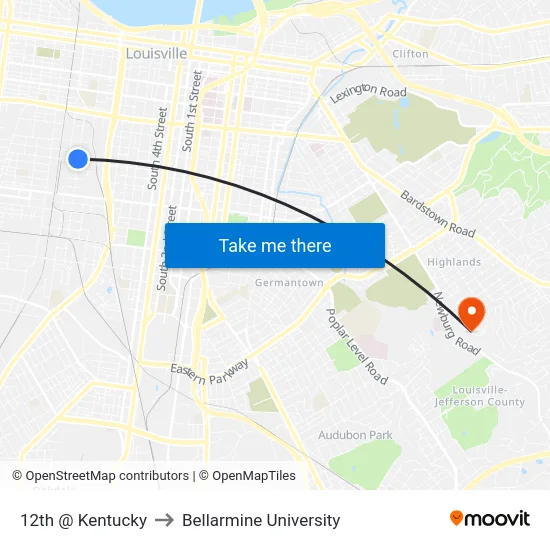 12th @ Kentucky to Bellarmine University map