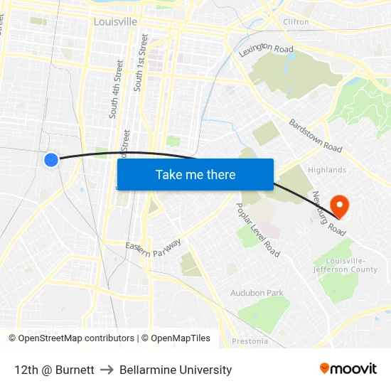 12th @ Burnett to Bellarmine University map