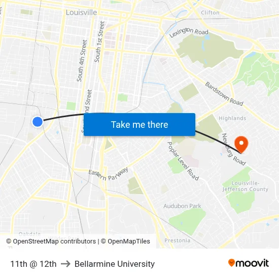 11th @ 12th to Bellarmine University map