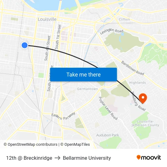 12th @ Breckinridge to Bellarmine University map