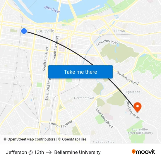 Jefferson @ 13th to Bellarmine University map