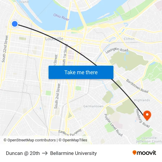 Duncan @ 20th to Bellarmine University map