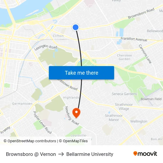 Brownsboro @ Vernon to Bellarmine University map