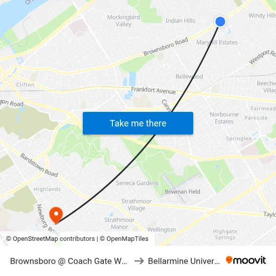 Brownsboro @ Coach Gate Wynde to Bellarmine University map
