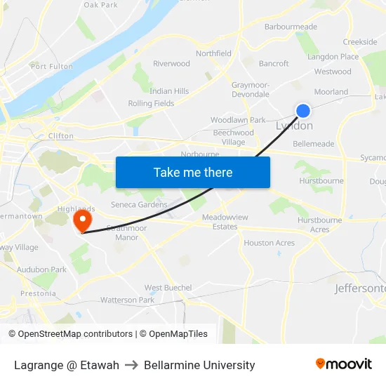 Lagrange @ Etawah to Bellarmine University map