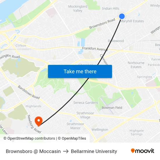 Brownsboro @ Moccasin to Bellarmine University map
