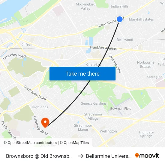 Brownsboro @ Old Brownsboro to Bellarmine University map