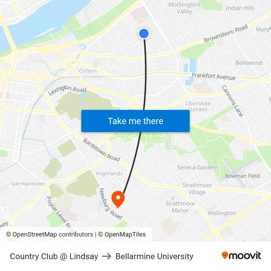 Country Club @ Lindsay to Bellarmine University map