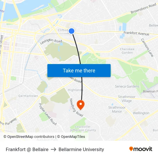 Frankfort @ Bellaire to Bellarmine University map