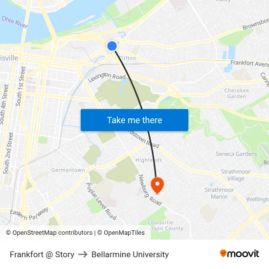 Frankfort @ Story to Bellarmine University map