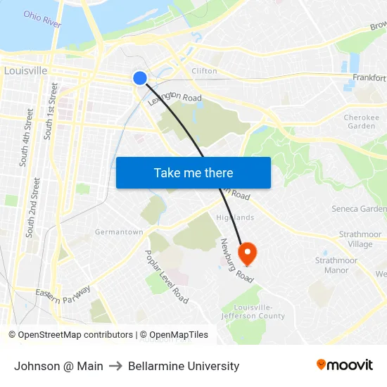 Johnson @ Main to Bellarmine University map