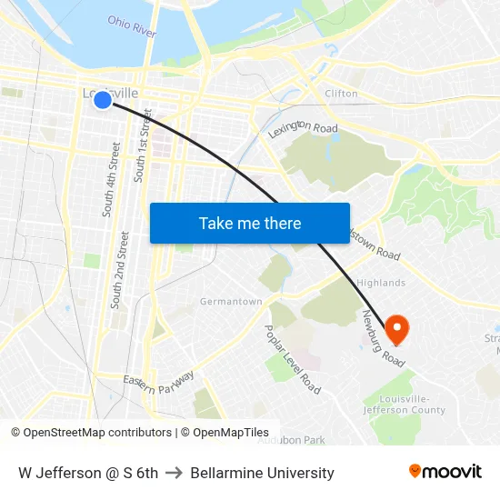 W Jefferson @ S 6th to Bellarmine University map