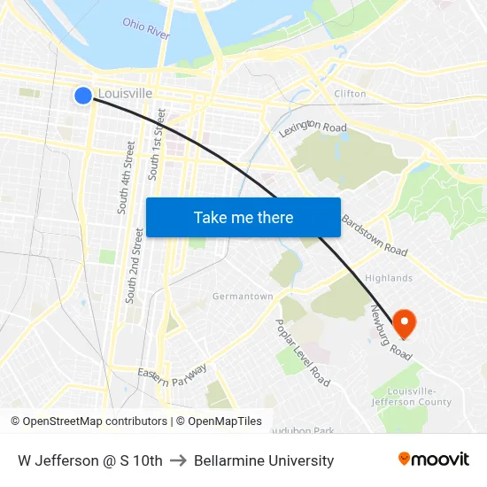 W Jefferson @ S 10th to Bellarmine University map