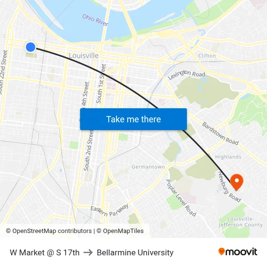 W Market @ S 17th to Bellarmine University map