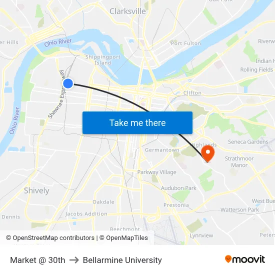 Market @ 30th to Bellarmine University map