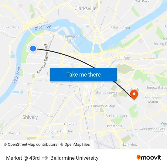 Market @ 43rd to Bellarmine University map