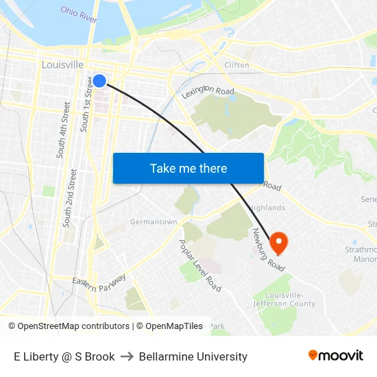 E Liberty @ S Brook to Bellarmine University map