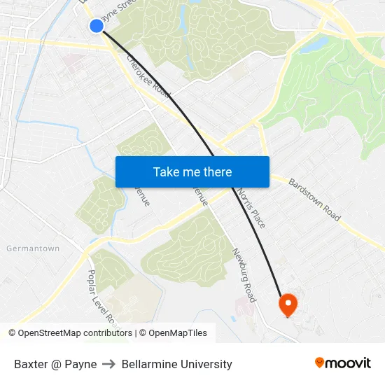 Baxter @ Payne to Bellarmine University map