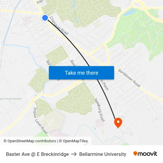 Baxter Ave @ E Breckinridge to Bellarmine University map