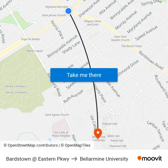 Bardstown @ Eastern Pkwy to Bellarmine University map