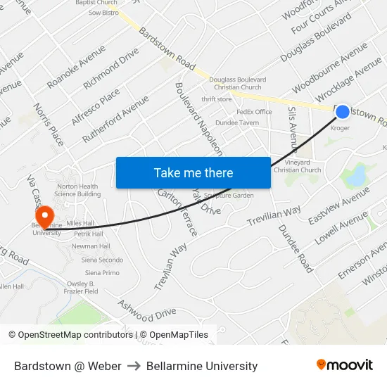 Bardstown @ Weber to Bellarmine University map