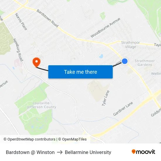 Bardstown @ Winston to Bellarmine University map