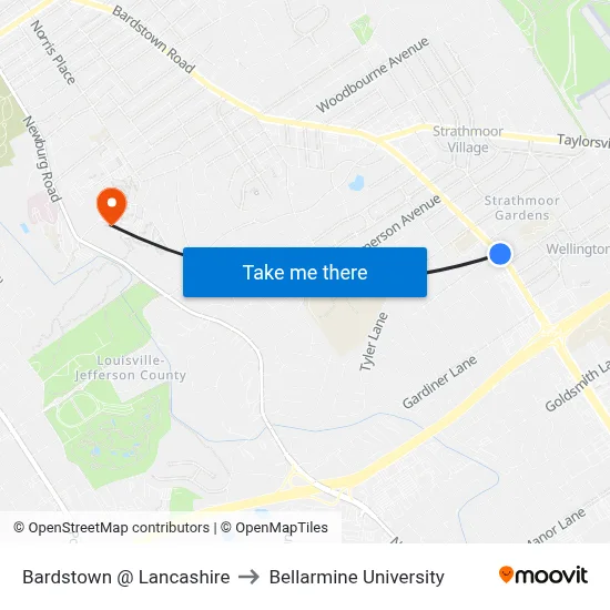 Bardstown @ Lancashire to Bellarmine University map