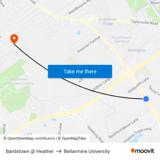 Bardstown @ Heather to Bellarmine University map