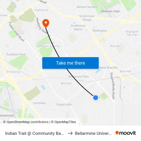 Indian Trail @ Community Baptist to Bellarmine University map