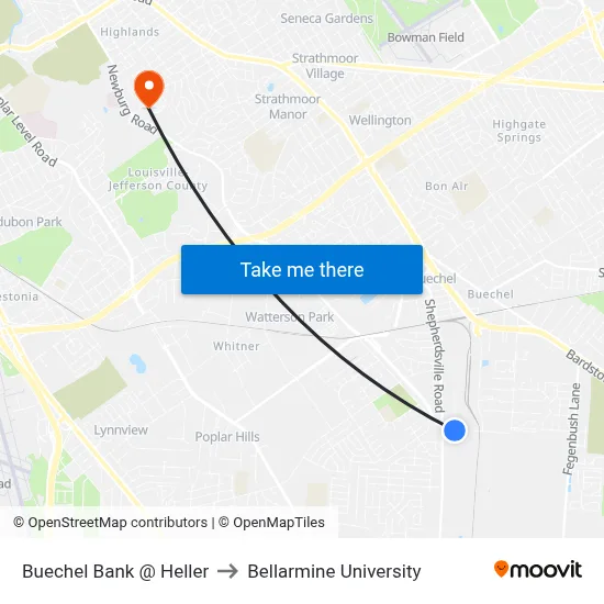 Buechel Bank @ Heller to Bellarmine University map
