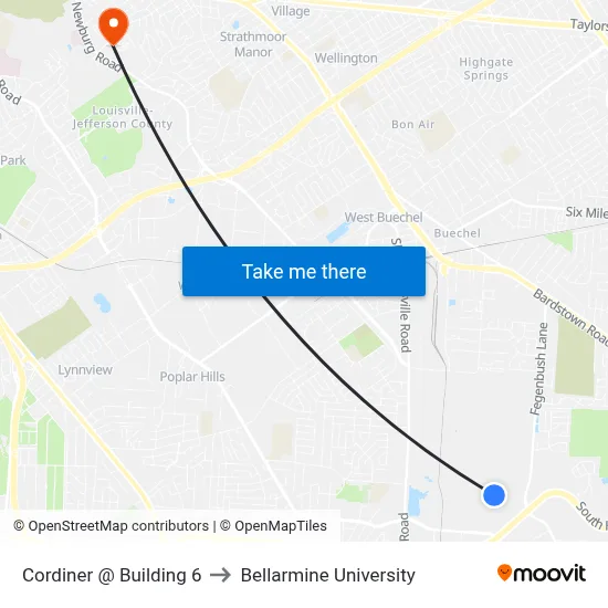 Cordiner @ Building 6 to Bellarmine University map