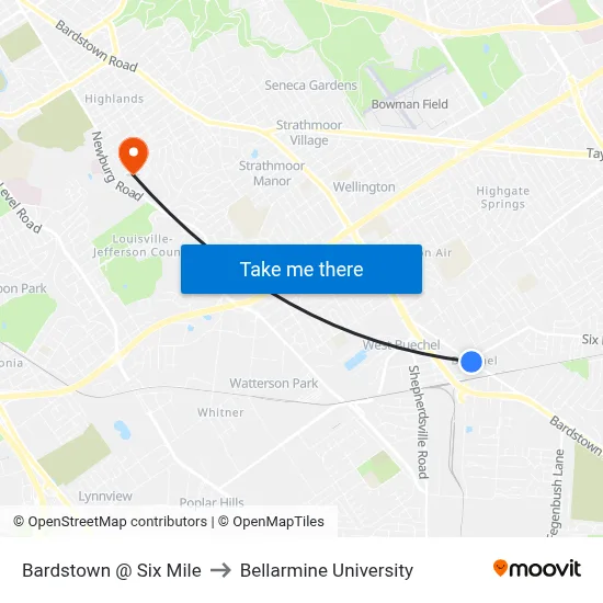 Bardstown @ Six Mile to Bellarmine University map