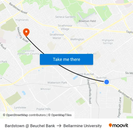 Bardstown @ Beuchel Bank to Bellarmine University map
