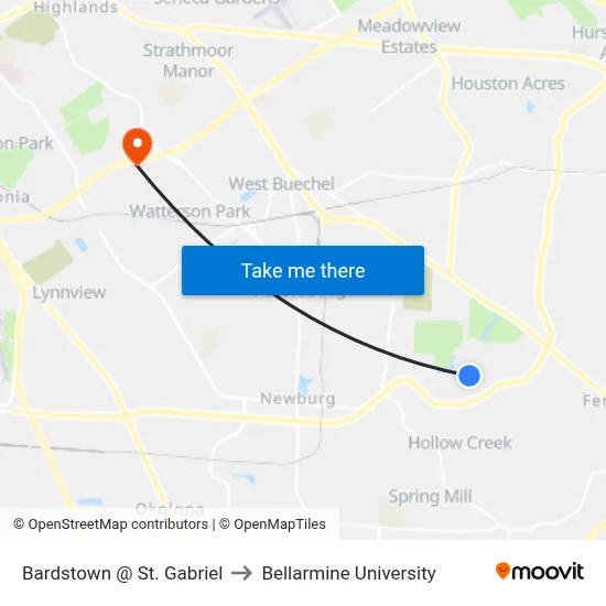 Bardstown @ St. Gabriel to Bellarmine University map