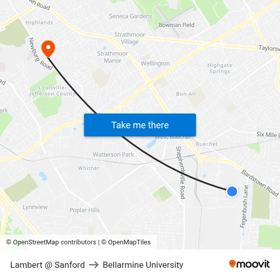 Lambert @ Sanford to Bellarmine University map