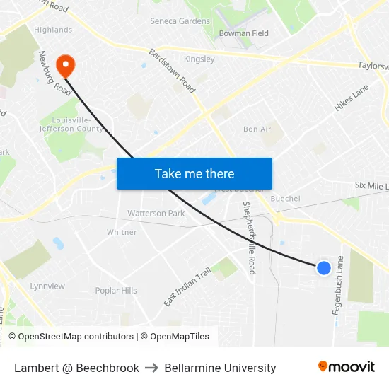 Lambert @ Beechbrook to Bellarmine University map