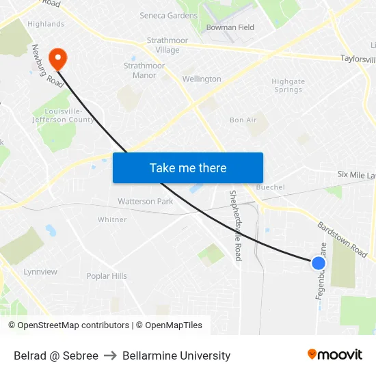 Belrad @ Sebree to Bellarmine University map