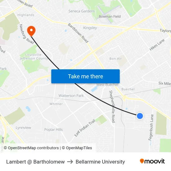 Lambert @ Bartholomew to Bellarmine University map