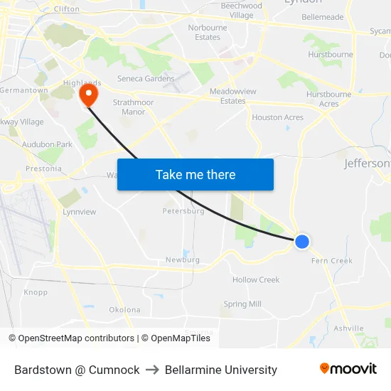 Bardstown @ Cumnock to Bellarmine University map
