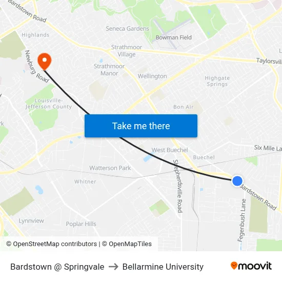 Bardstown @ Springvale to Bellarmine University map