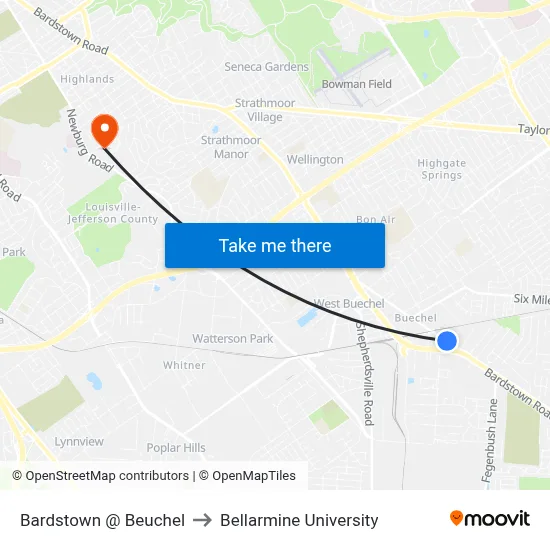 Bardstown @ Beuchel to Bellarmine University map