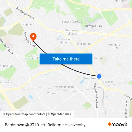 Bardstown @ 3719 to Bellarmine University map