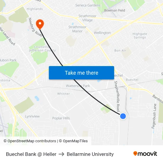 Buechel Bank @ Heller to Bellarmine University map