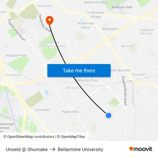 Unseld @ Shumake to Bellarmine University map