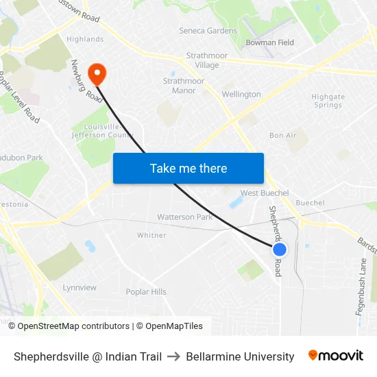 Shepherdsville @ Indian Trail to Bellarmine University map